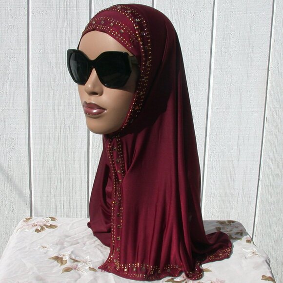 1 pc Instant Slip On Mona Style Hijab Burgundy - Picture 1 of 3